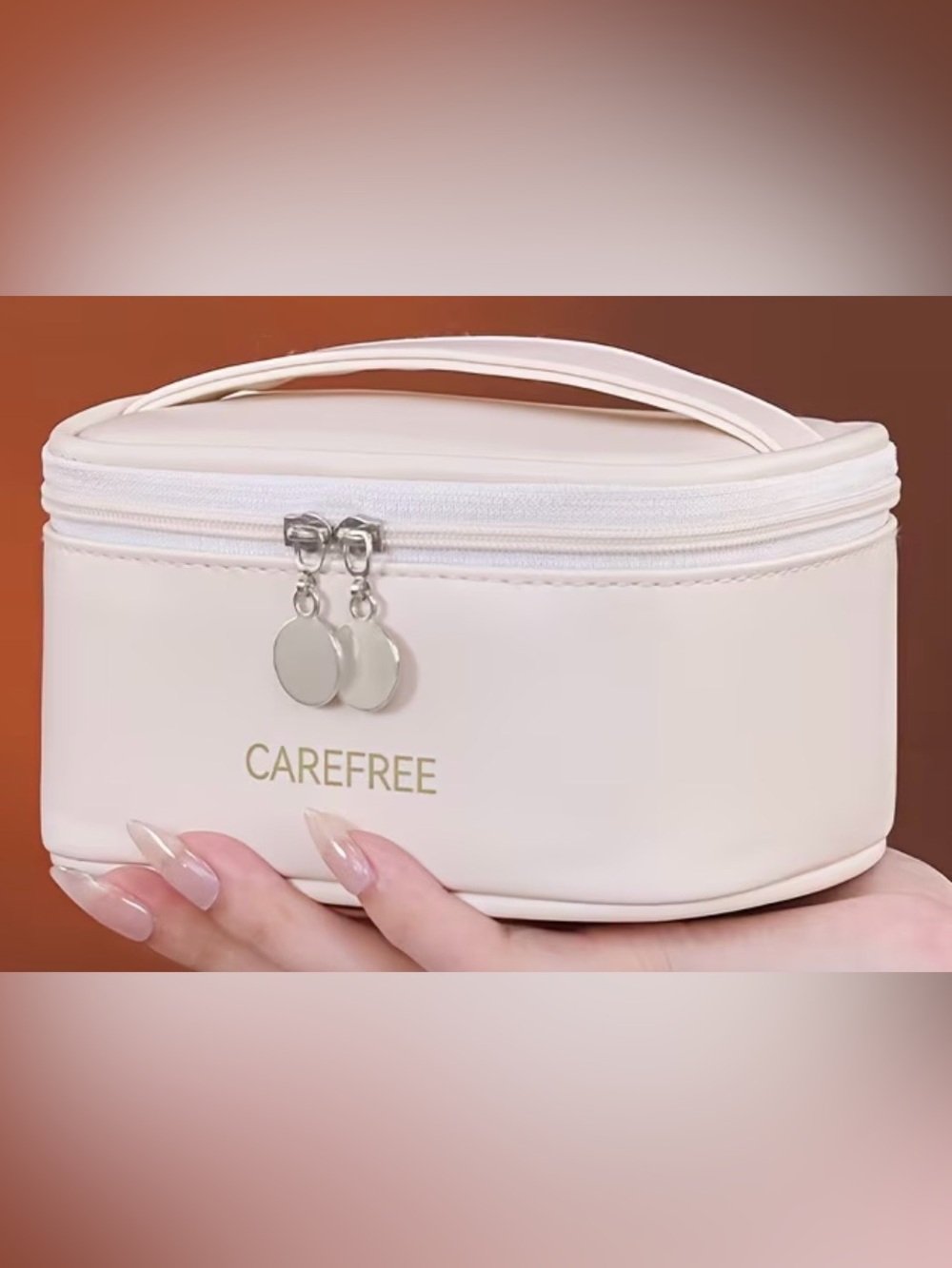 Cream Travel Cosmetic Bag with Mesh Organizer - Picture 3 of 9